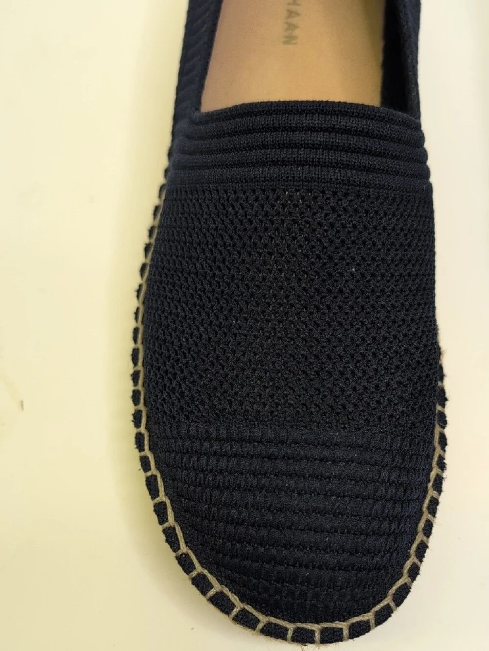 Cole Haan Black Knit Espadrille Slip-Ons with Jute Trim